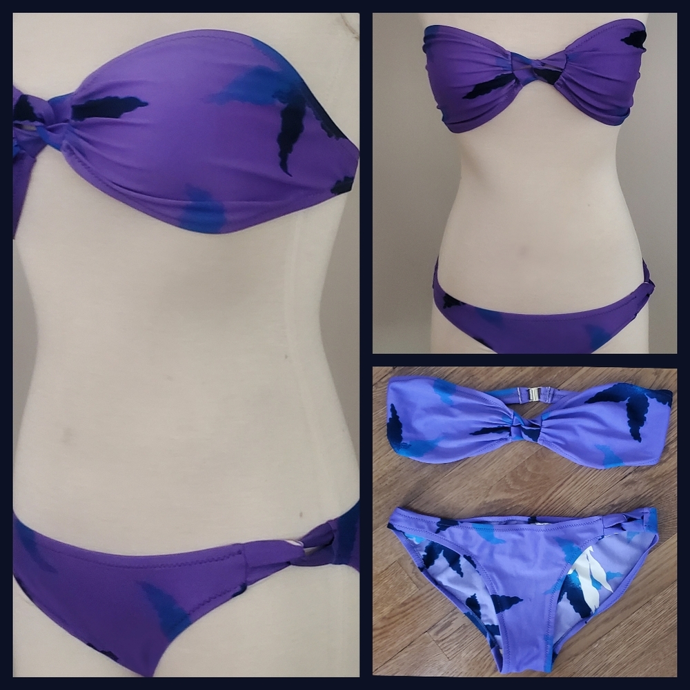 Vintage 70s 80s retro two piece Bandeau top bottoms bikini swim bathing suit